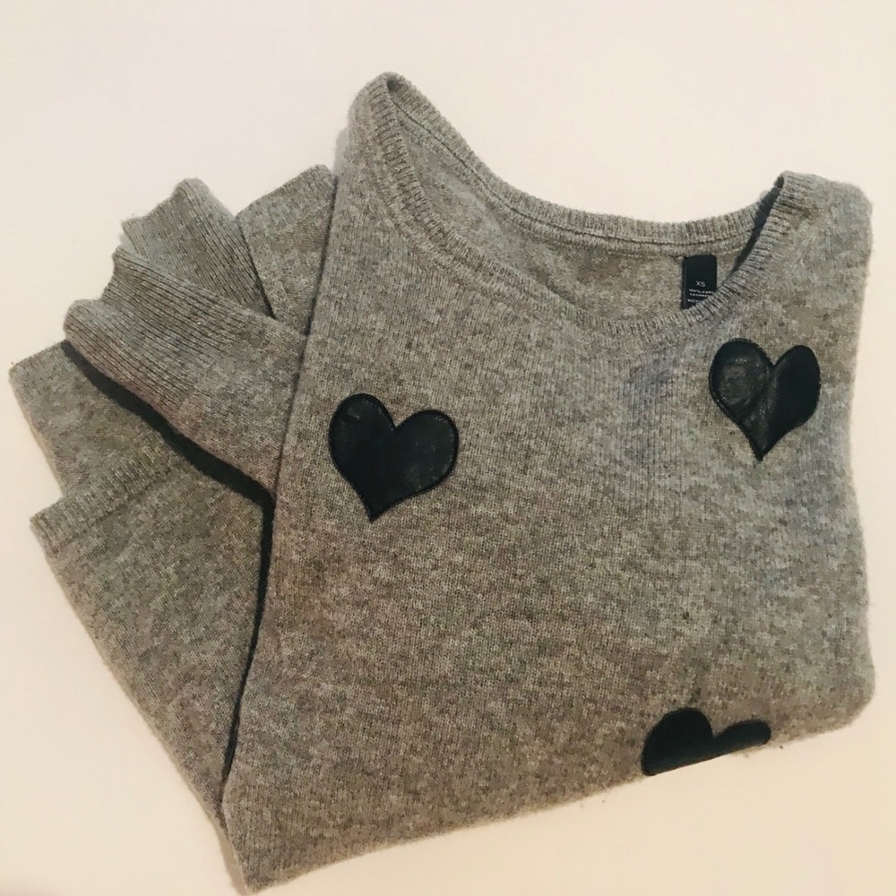 One of a kind-Aqua Cashmere leather heart sweater